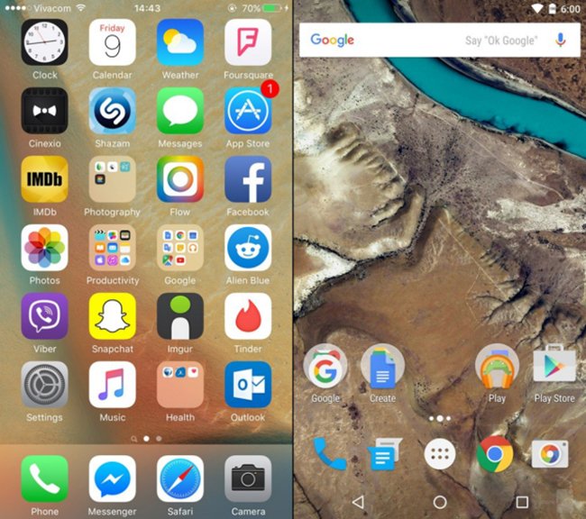 So sánh giao diện iOS 9 và Android 6.0 Marshmallow
